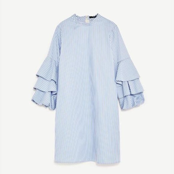 Zara Basic Stripe Shift Dress with Frilled Sleeves - Picture 2 of 3